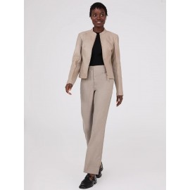 Collarless Faux Leather Jacket
