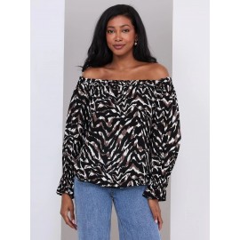 Animal Print Off-The-Shoulder Top With Ruffle Details