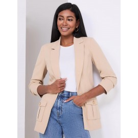 3/4 Ruched Sleeve Crepe Blazer
