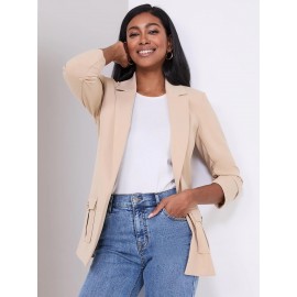 3/4 Ruched Sleeve Crepe Blazer