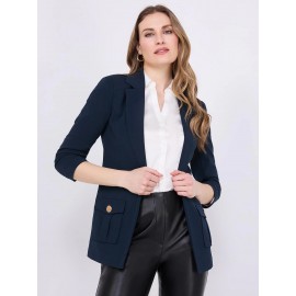 3/4 Ruched Sleeve Crepe Blazer